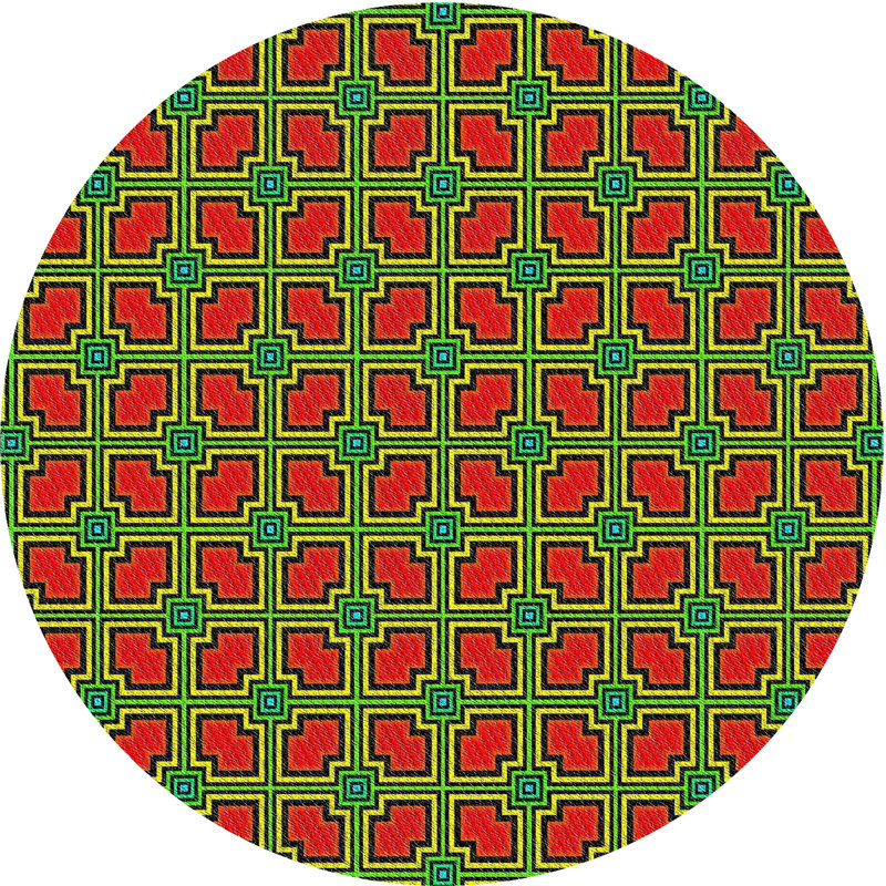 Tapis géométrique orange / vert, Rond 7 pi