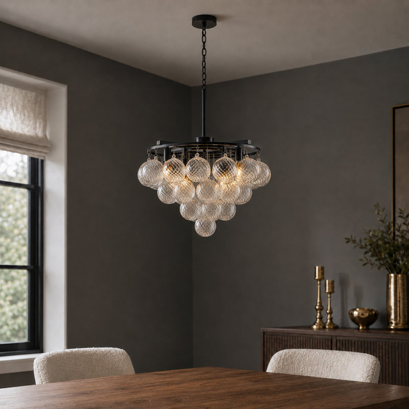 14.6" W 8-Light Transitional Open-Cage Semi-Flush Mount Ceiling Light in Dark Bronze
