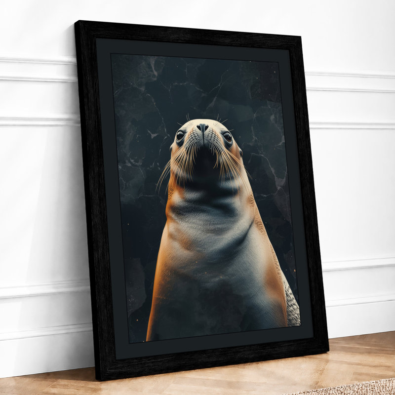 Seal's Gentle Gaze Modern - Framed Print, A2 - 59.4 x 42.0 cm, Black