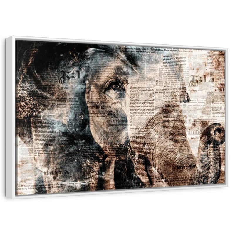 Éléphant texturé, Cadre flottant blanc, 43 po x 29 po