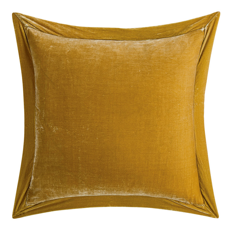 Stella Solid Color Quilted Faux Silk Velvet Romantic Western Decorative Pillow Sham, Saffron