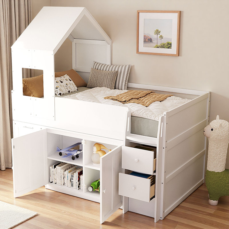 Wooden Loft Bed With Desk, Drawers And Cabinets, White