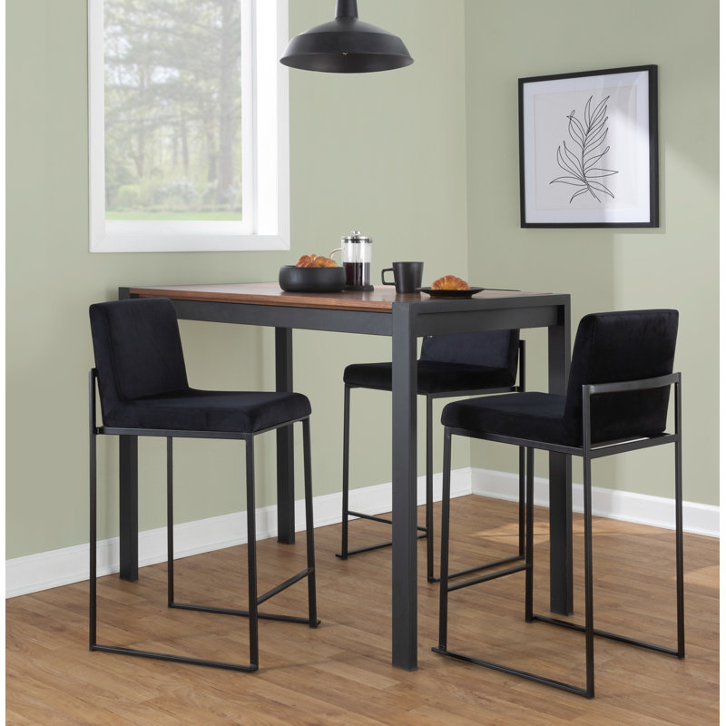 Tabouret de bar et de comptoir à dossier haut Brieon (ensemble de 2), Velours noir, Tabouret de comptoir "26", Noir
