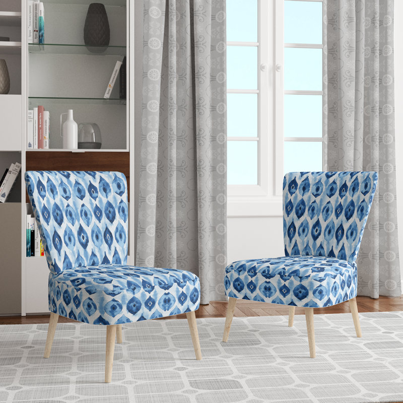 Chaise rembourrée Coastal - Chaise d'appoint bleue Ikat, Chaise d'appoint sans accoudoirs