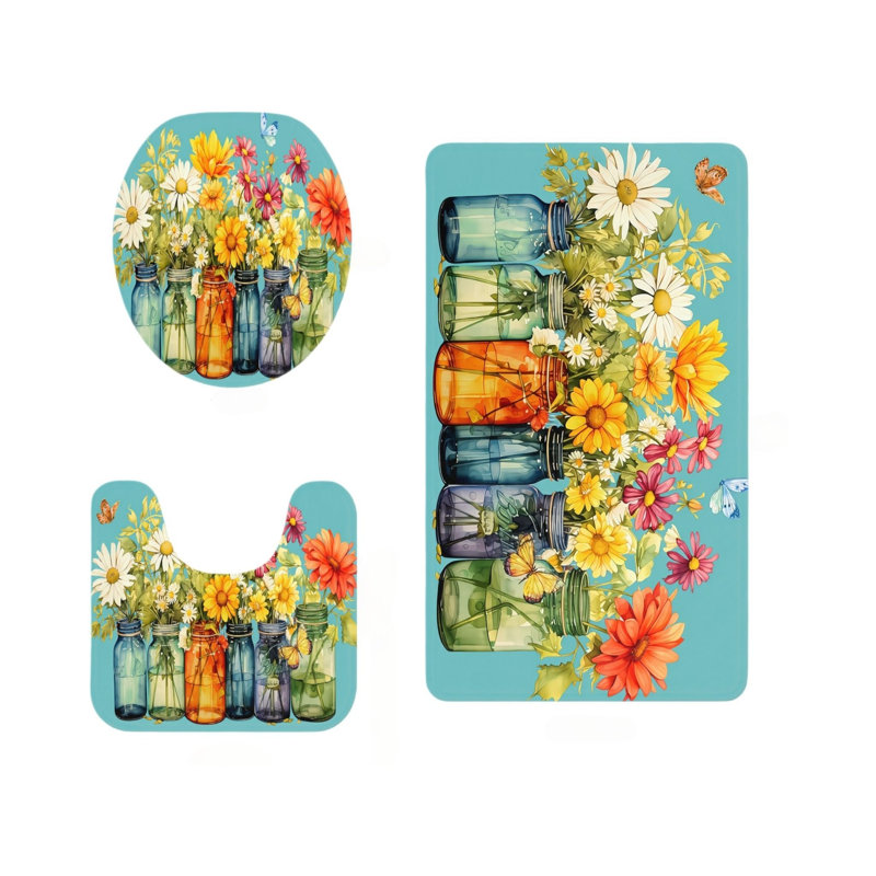 Ensemble de 3 tapis de bain Mason, Bleu Mason floral