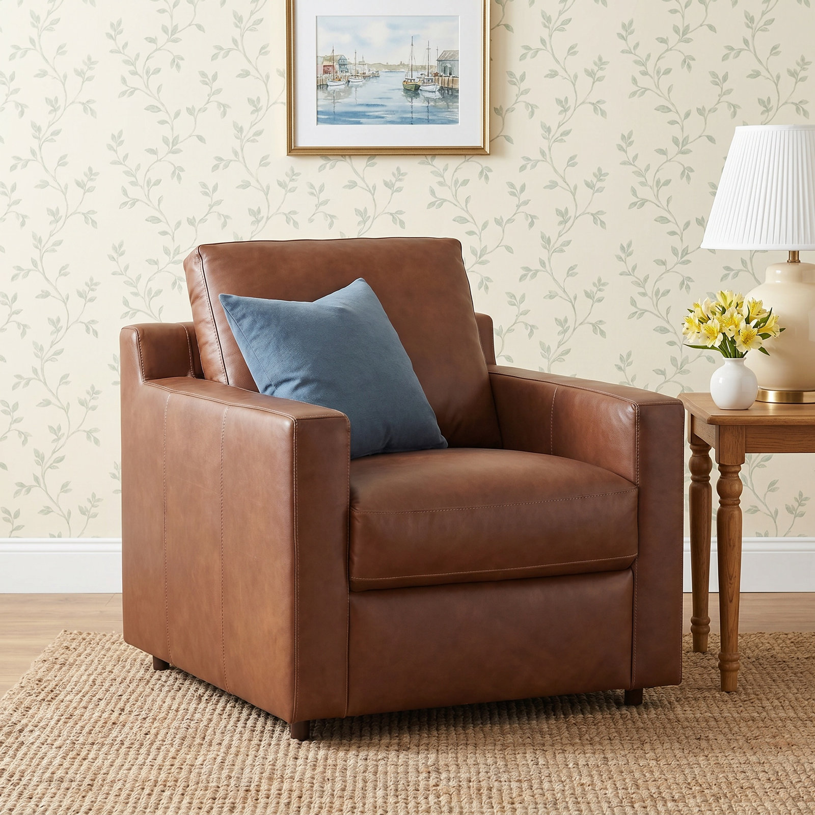  Top Grain Genuine Leather Club Chair, Vintage Brown Top Grain Genuine Leather