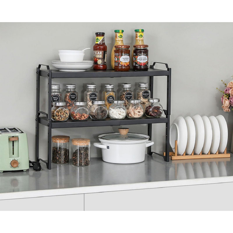 2 Pack Expandable Cabinet Countertop Shelves, Stackable Shelves Organizers, Adjustable Counter Cupboard Pantry Organizer Shelf Rack Stand