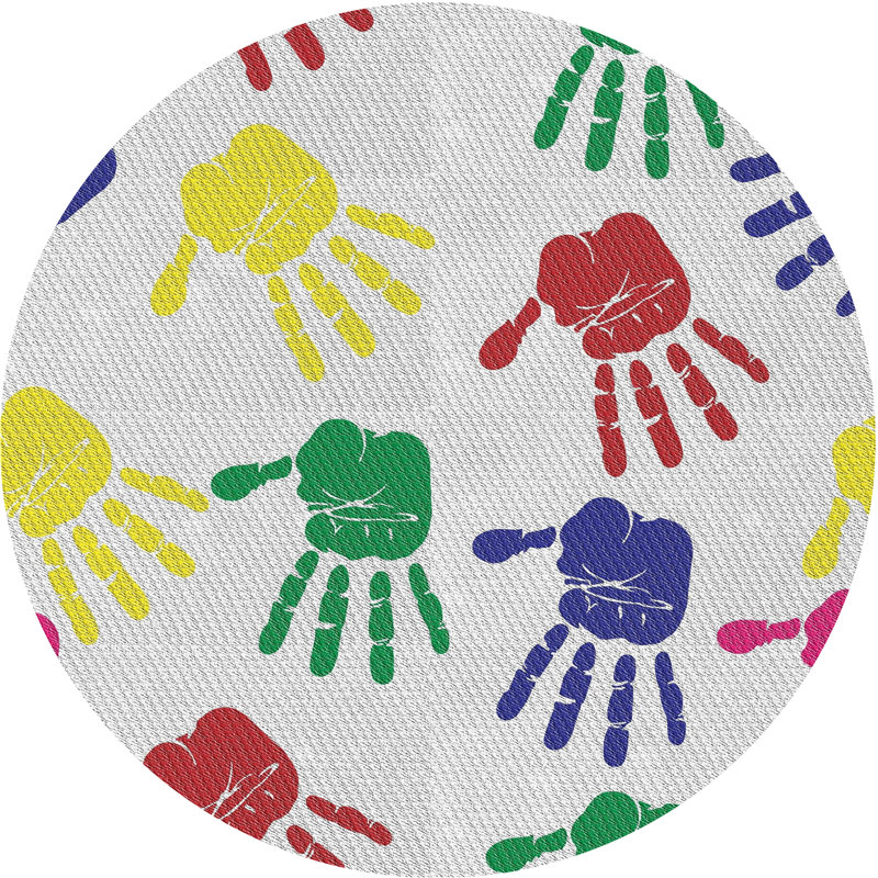 Tapis bleu / rouge / vert en laine et polyester tissé à la machine Barajas, Rond 6 pi