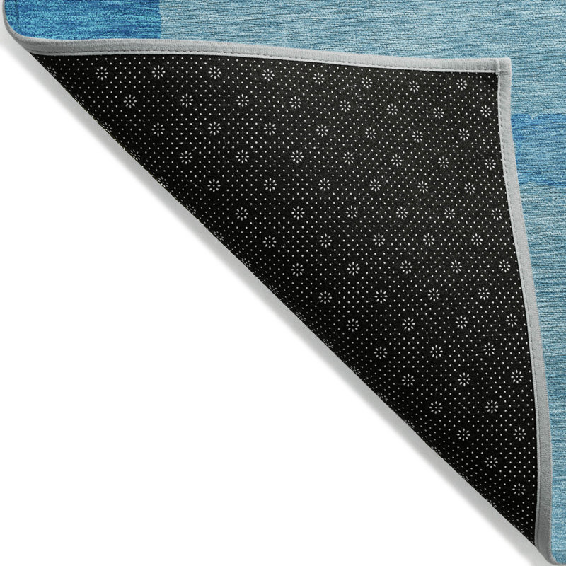 Aqua Abstract Washable Flat Woven Runner Rug