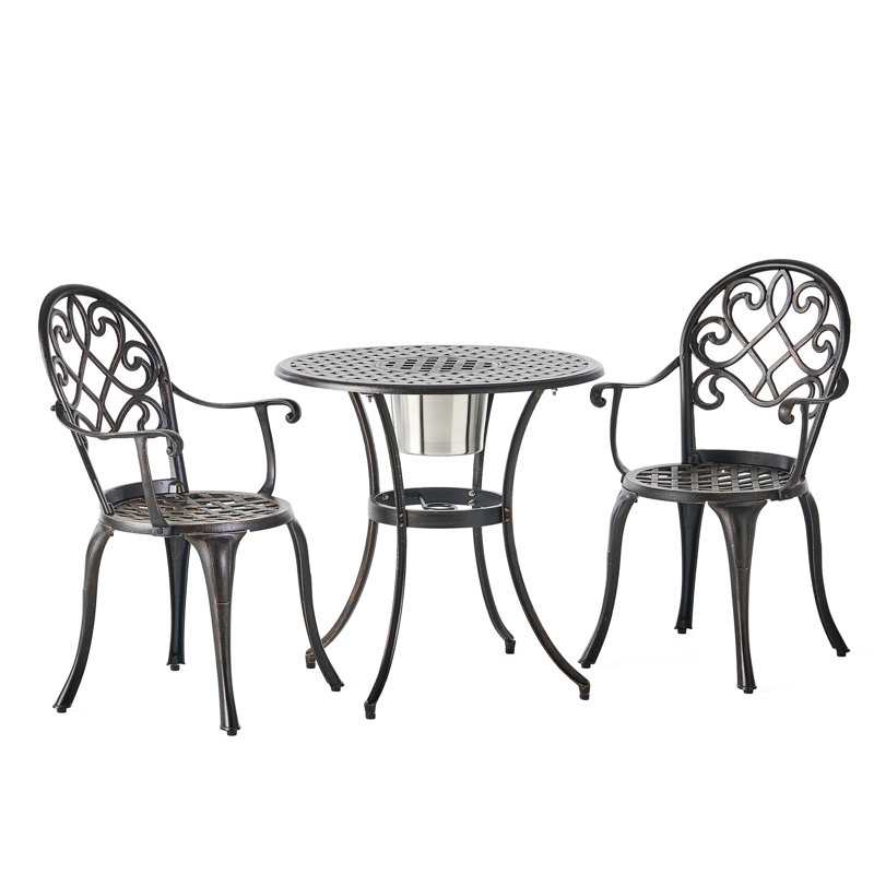 Copper Cast Aluminum Bistro Including Ice Bucket For Outdoors 3pc With Cool Holder In Hue