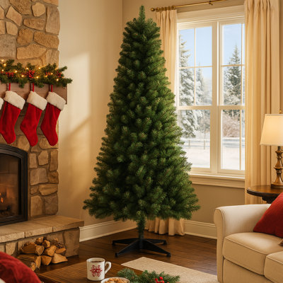 Arbre de Noël de 6 pi avec 490 pointes, branches pleines, support en plastique à 4 pieds, ignifuge, facile à personnaliser pour une décoration de bureau personnalisée