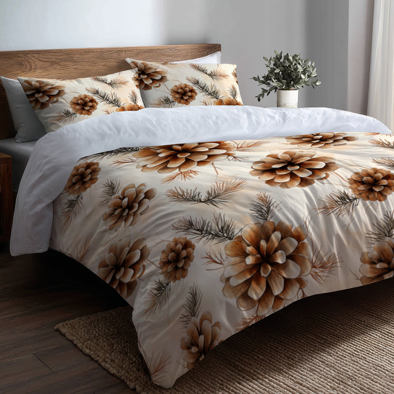 Ensemble de literie rustique 3 pièces - Ensemble de housse de couette rustique brun clair Pinecone