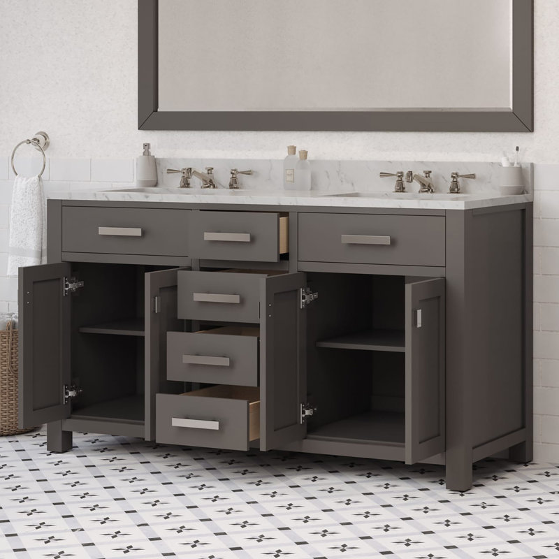 Minnetrista Double Bathroom Vanity with Marble Top, Gray