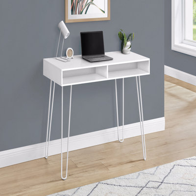 Bureau d'ordinateur, bureau personnel, ordinateur portable, installation à gauche, à droite, tiroirs de rangement, L 40 po, travail, stratifié blanc, métal blanc, contemporain, moderne