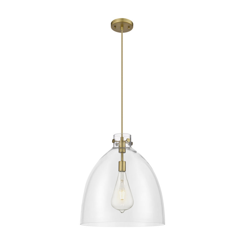 Luminaire suspendu à 1 lumière Badgett, Laiton brossé, Clair, H 16 po x l 14 po x P 14 po