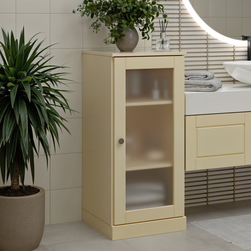 100% Solid Wood 16.5" Bathroom Cabinet with Frosted Glass Door and Adjustable Shelves, Yellow