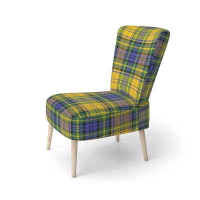 Chaise d'appoint rembourrée à motif tartan vert et orange