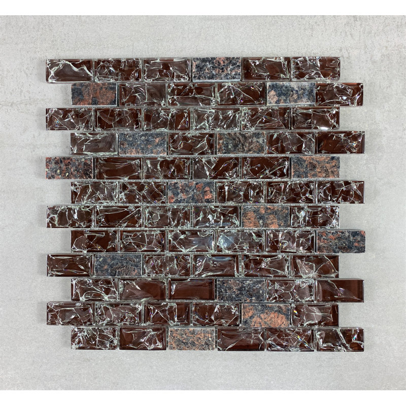 Carreau de mosaïque murale en granit 1 po x 2 po, Brun clair / brun / rouge