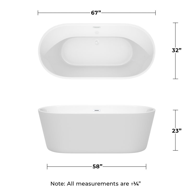 Carissa 67'' x 32'' Soaking Acrylic Bathtub, Shiny White
