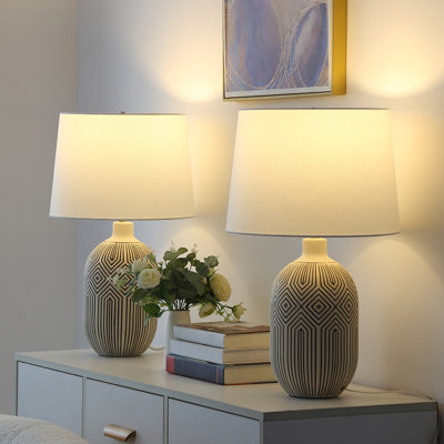 Lampe de table 23 po en céramique texturée avec abat-jour en lin (ensemble de 2)