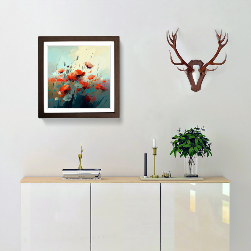 Poppy Field Gestural - Framed Print, Walnut