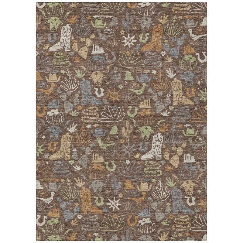 Machine Washable Indoor/Outdoor Chantille ACN2512 Kids Rug, Rectangle 10' x 14', Chocolate