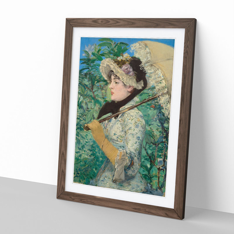Jeanne Spring by Edouard Manet - Picture Frame Painting, 65cm H x 48cm W x 2cm D, Walnut