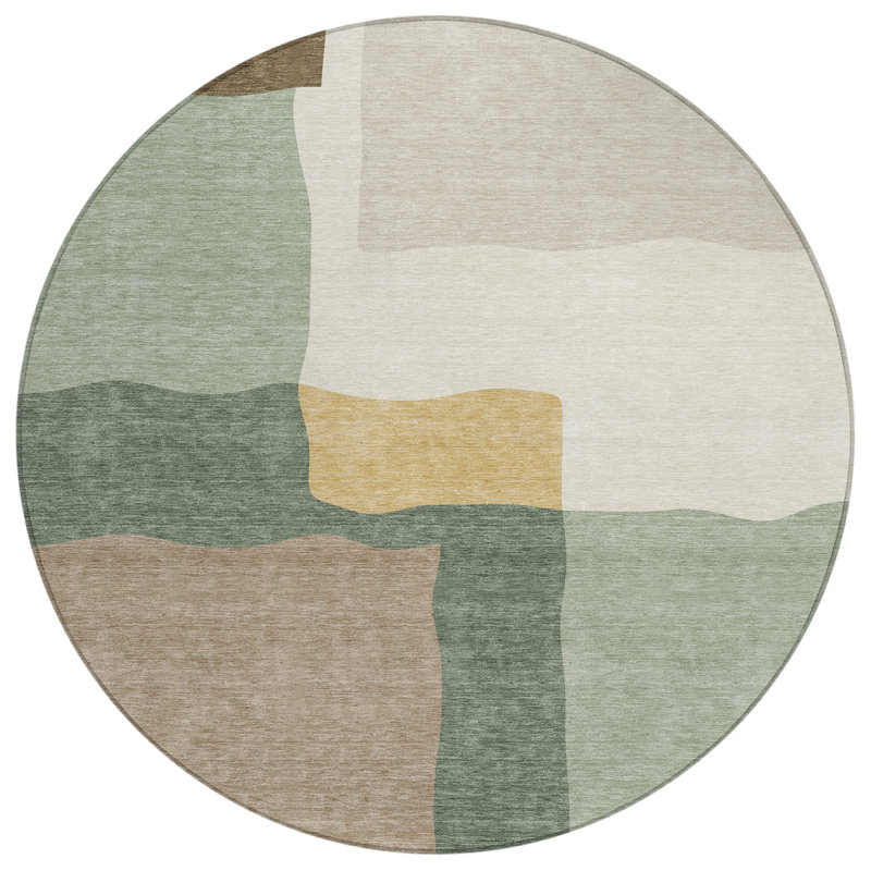Machine Washable Indoor/Outdoor Kugler ACN2400 Abstract Rug, Round 8'
