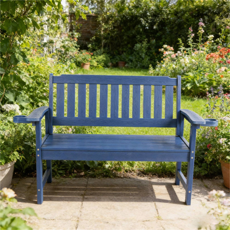 Weather Resistant Garden Bench For Patio Porch Park Outdoor Resting Areas,HIPS material, Navy Blue, Navy Blue