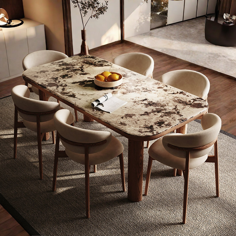Ensemble de table de salle à manger rectangulaire moderne en faux marbre, H 29,5 po x L 63 po x l 31,5 po