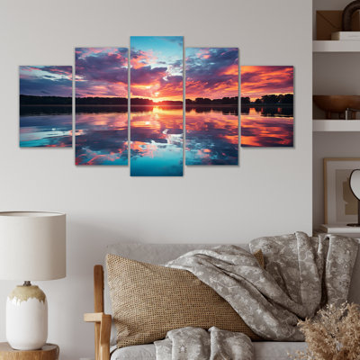 «Horizon Sunset by The Lake III - Lake Multipanel», ensemble d'art mural