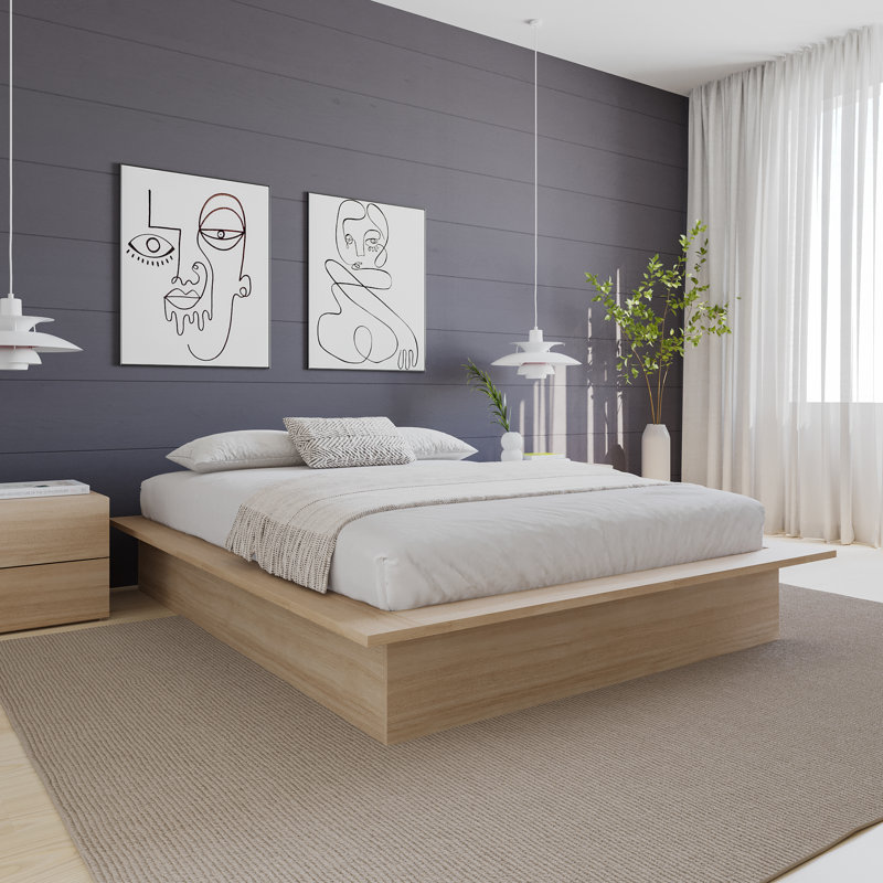 Base de lit plateforme Botyu, Beige, Grand lit