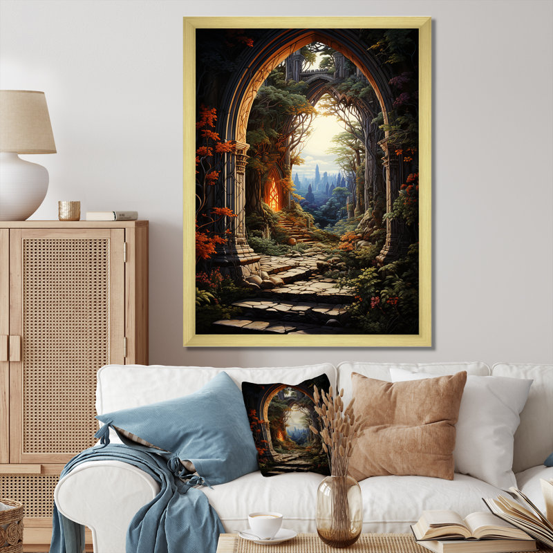 Bucknmeyer surréalisme, portail enchanté - reproduction sur toile, H 32 po x l 24 po x P 1 po, Cadre flottant doré