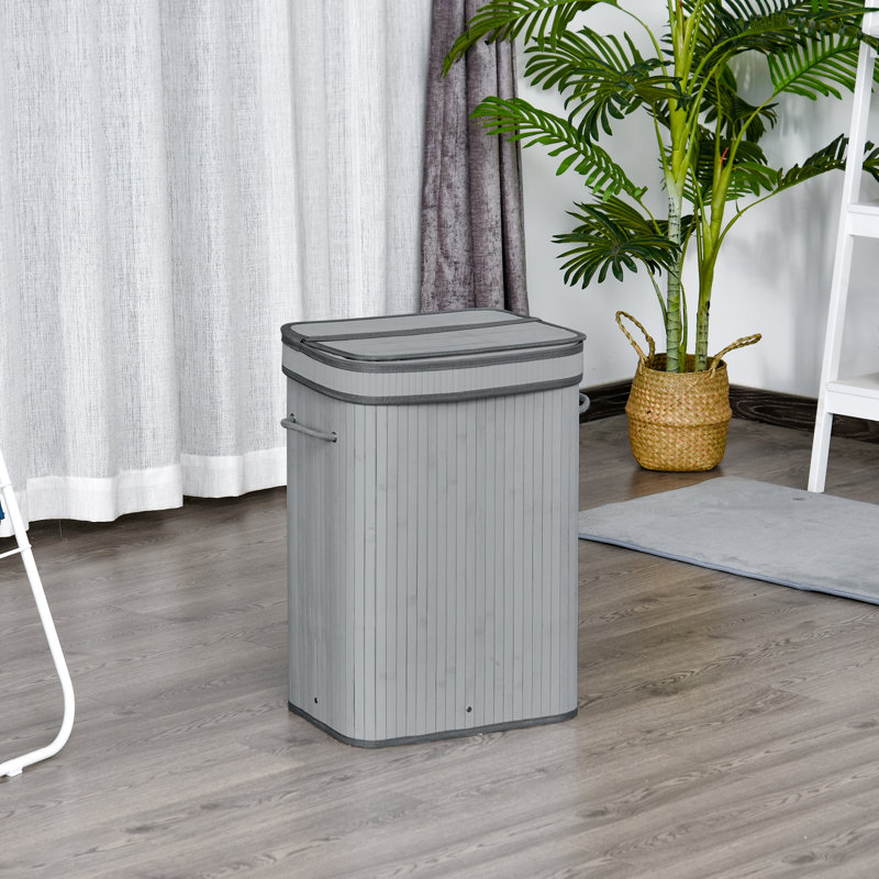 Salinas Bamboo Laundry Hamper with Handles, Grey, 60 H cm x 30 W cm x 40 D cm