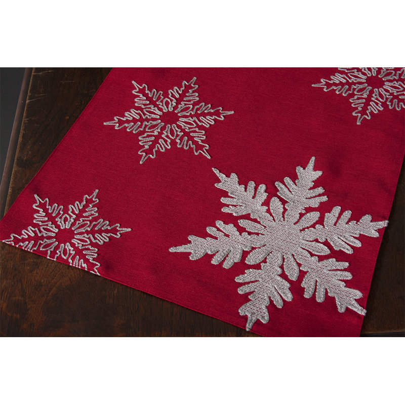 Snowflake Embroidered Christmas Table Runner, Red, 70" L x 16" W