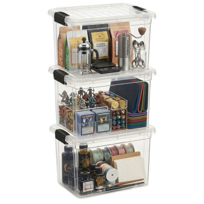 2.4 Quart Clear Plastic Storage Containers with Lids, Stackable Organizer Bins, BPA-Free Storage Boxes for Home, Office, Dorm & Classroom, 3 Pack 