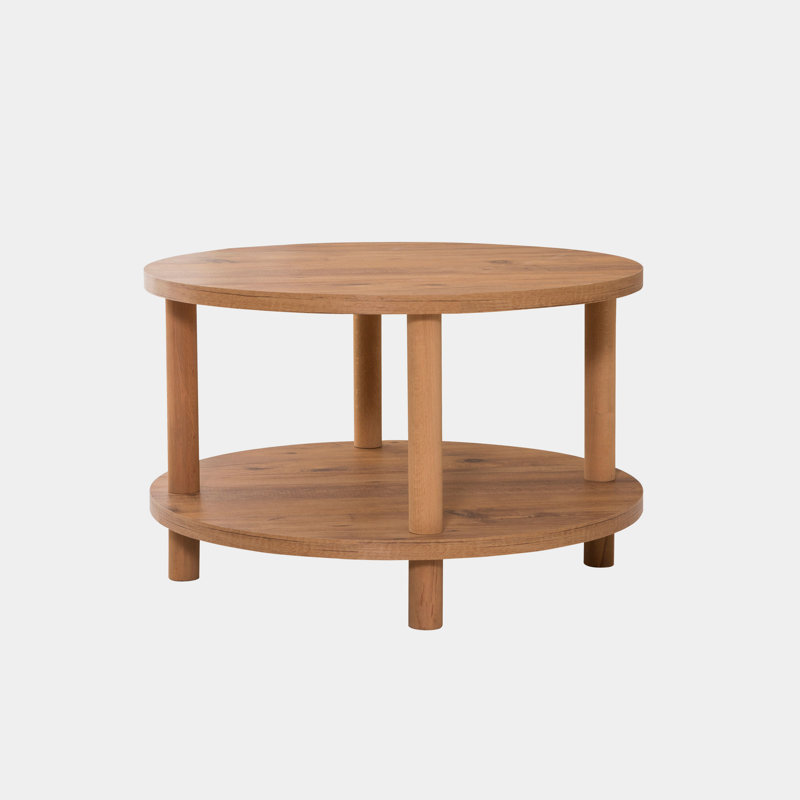 Table basse moderne, couleur pin atlantique, 27,6 po de diamètre x 17,2 po de hauteur | 100% panneau de particules enduit de mélamine, 1 po d'épaisseur | 100% pieds de charme, aucun outil requis | Design rustique et élégant pour les salons