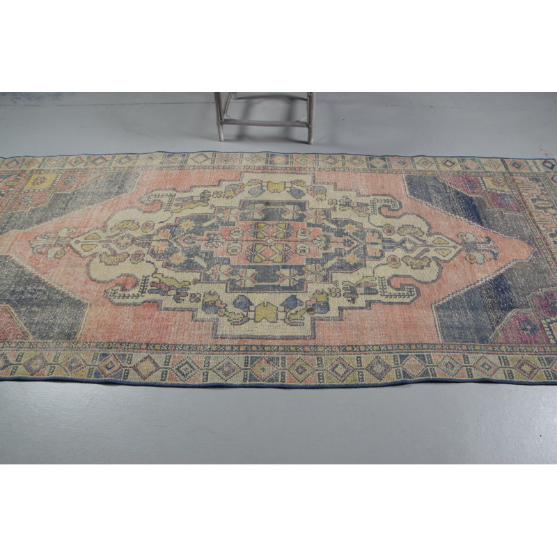 Handmade Vintage Turkish Rug with Intricate Geometric Design in Soft Pastel Tones for Bohemian Decor
