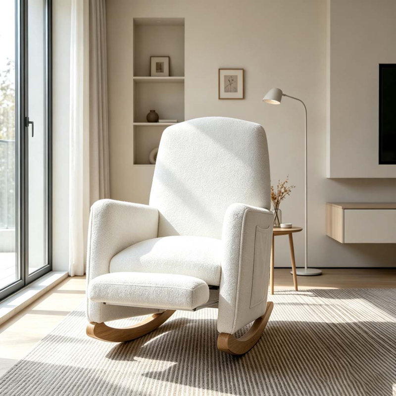 Chaise berçante Adeebah, Ourson blanc, Naturel