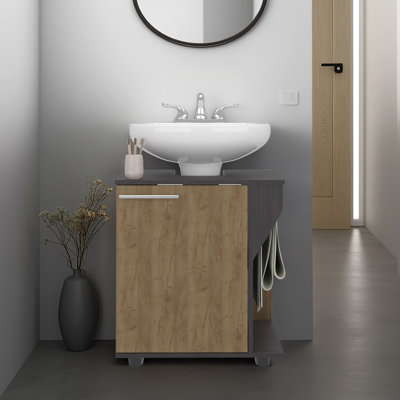 Double Door Under Sink Cabinet, Open Back For , Black Particle Board, 24.6 In Height, 22.45 Width, Smooth Surface, Ideal Small Spaces Storage, Easy - To Clean, Modern Design