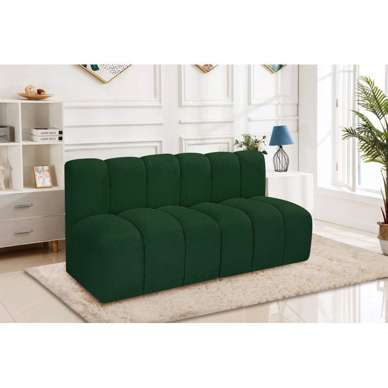 Hiral Upholstered Sectional Reversible, Green Boucle Fabric