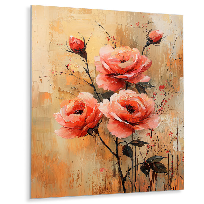 Velours géométrique «Rose Love Passion II» - roses, impression sur métal, H 20 po x l 12 po