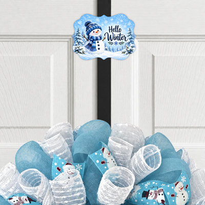 Porte-couronne avec panneau magnétique interchangeable - bonhomme de neige bonjour
