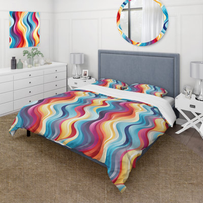 Popart Striped Rainbow Rhythm III - Ensemble de housse de couette rayé