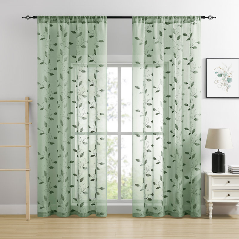 Polyester Embroidery Light Filtering Rod Pocket Curtains Panel, 52" W x 108" L