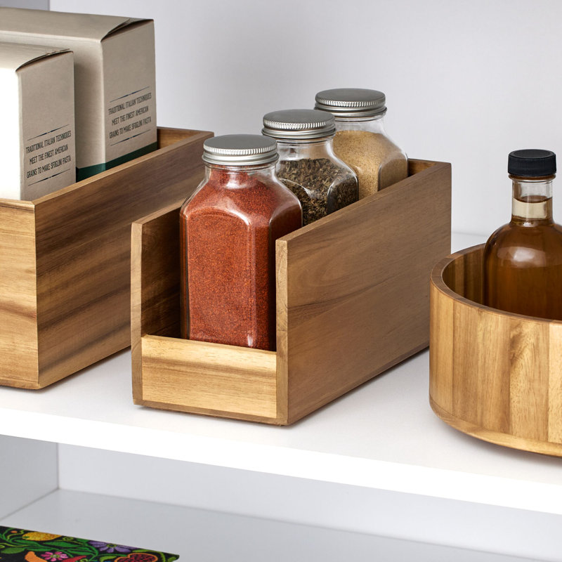 Bac en bois d'acacia ouvert à l'avant pour l'organisation du garde-manger iDesign - Naturel