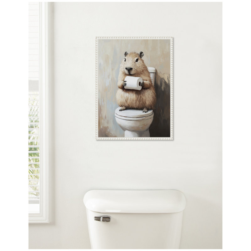 «Capybara», angle, papier hygiénique, rouleau de papier hygiénique, salle de bain par The Creative Bunch Studio, reproduction d'art sur toile encadrée