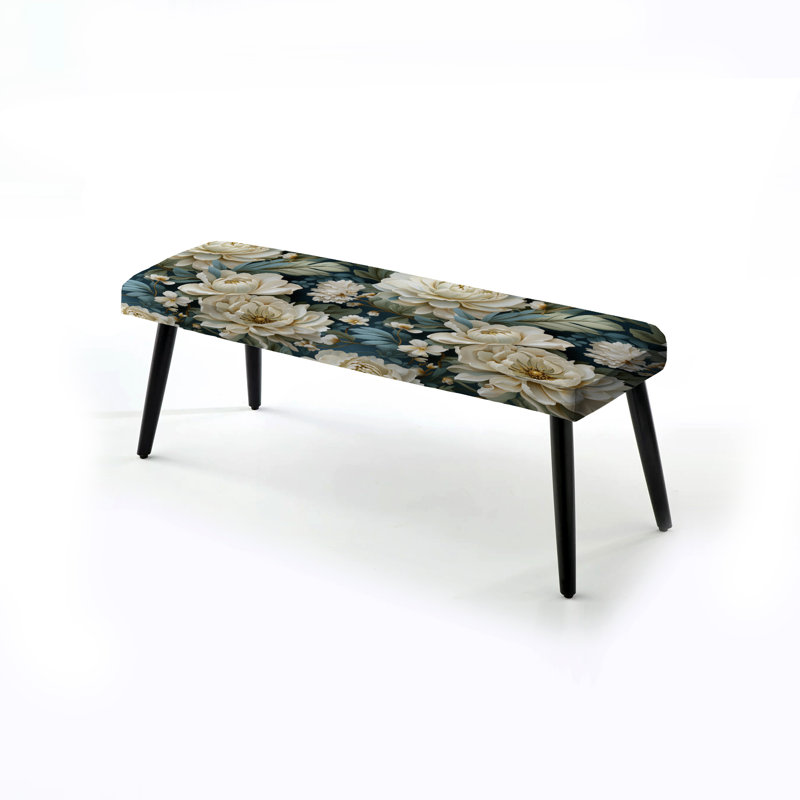 Banc rembourré noir, Beige et vert naturel damassé sérénité