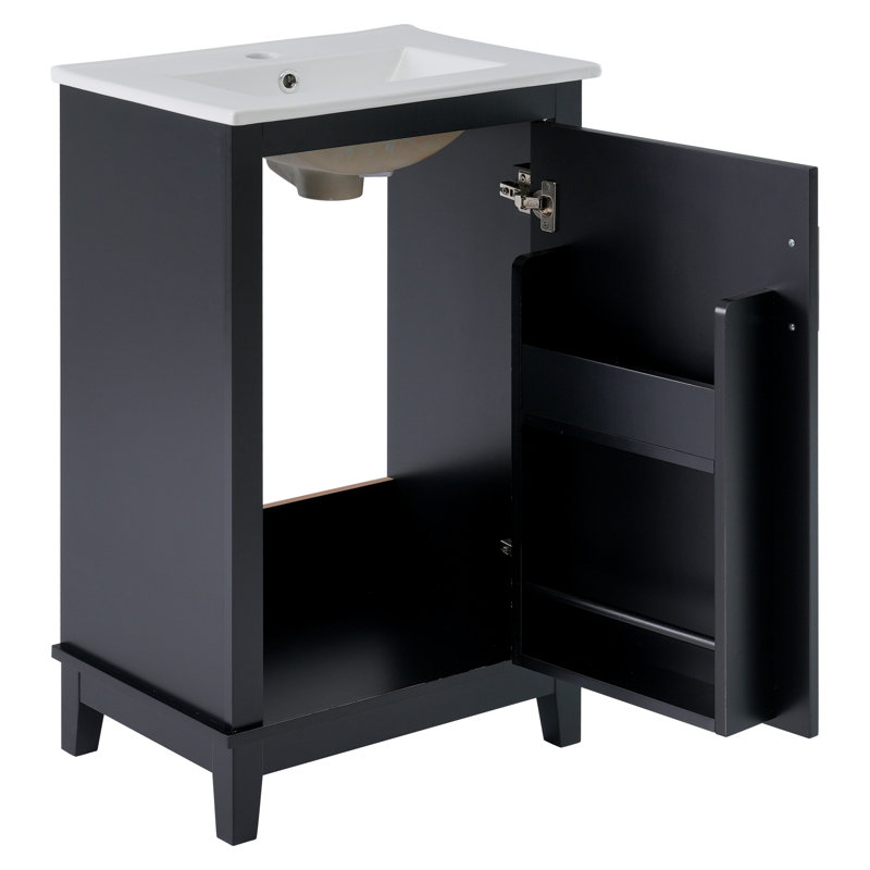 Petit meuble-lavabo moderne avec lavabo, rangement spacieux, porte à fermeture douce, Noir / argenté
