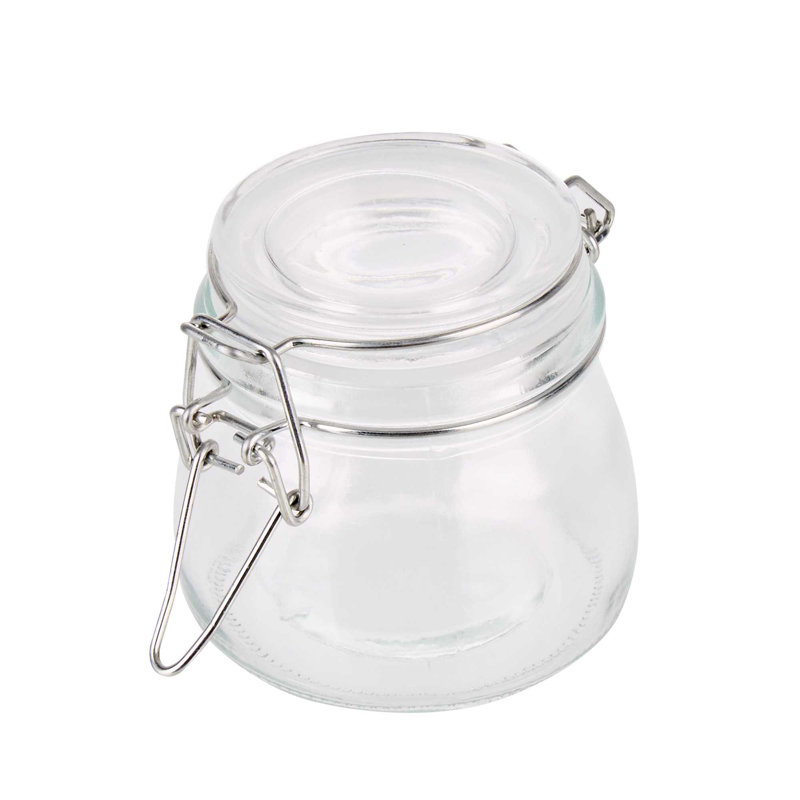  Pot en verre - 4 pièces - Pot de rangement en verre 5 oz Vetri, avec couvercle à charnière, transparent, lavable au lave-vaisselle - Contenant de rangement pour les épices, les garnitures, l'organisation de la cuisine